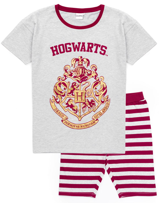 Harry Potter Ladies Pyjamas Hogwarts T-shirt Cycling Short Pyjama Set Grey