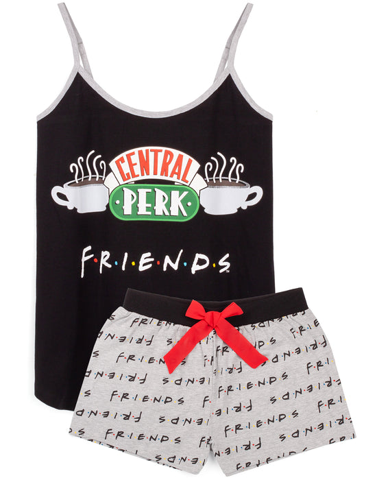 Friends Pyjamas For Women Vest and Shorts Ladies Set Black