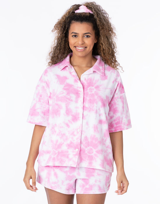 Barbie Ladies Towelling Shirt Shorts And Scrunchie Beach Cover Up Co-Ord