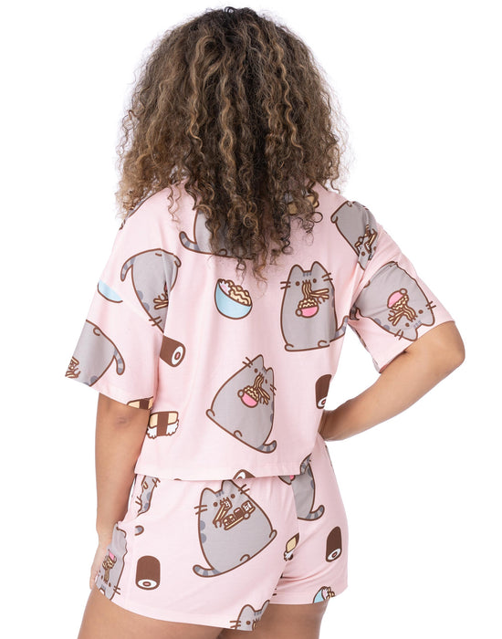 Pyjama Pusheen Filles - Ensemble T-Shirt Manches Courtes Et Pantalon Imprimé All-Over, Vêtement Nuit Confortable