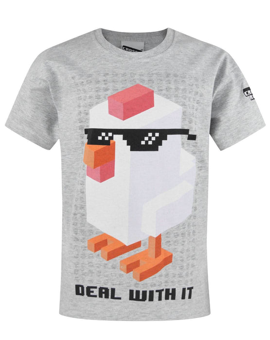 Crossy Road Chicken Deal With It Grey Boy's T-Shirt