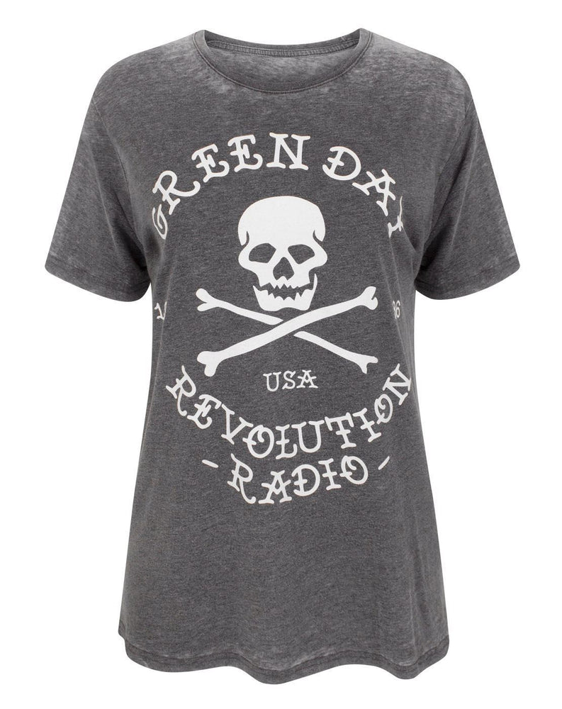 Green Day Revolution Radio Skull Cross Bones Burn Out Women's T-Shirt