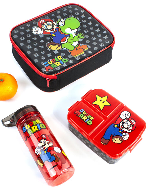Super Mario Lunch Bag Set Kids (School Lunchbox, Water Bottle, Snack Pot)
