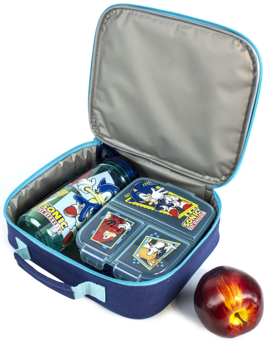 Sonic The Hedgehog Kids Lunch Bag - 3 Piece Set - Bag, Water Bottle & Snack Pot