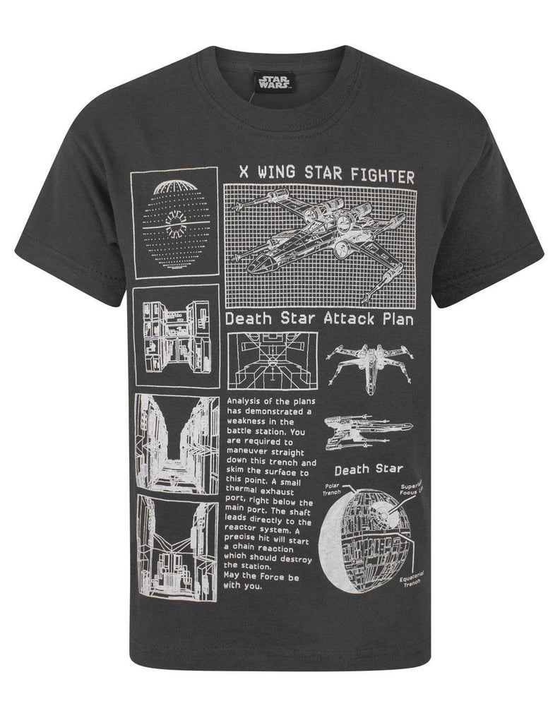 Star Wars Death Star Attack Plan Charcoal Short Sleeve Boy's T-Shirt
