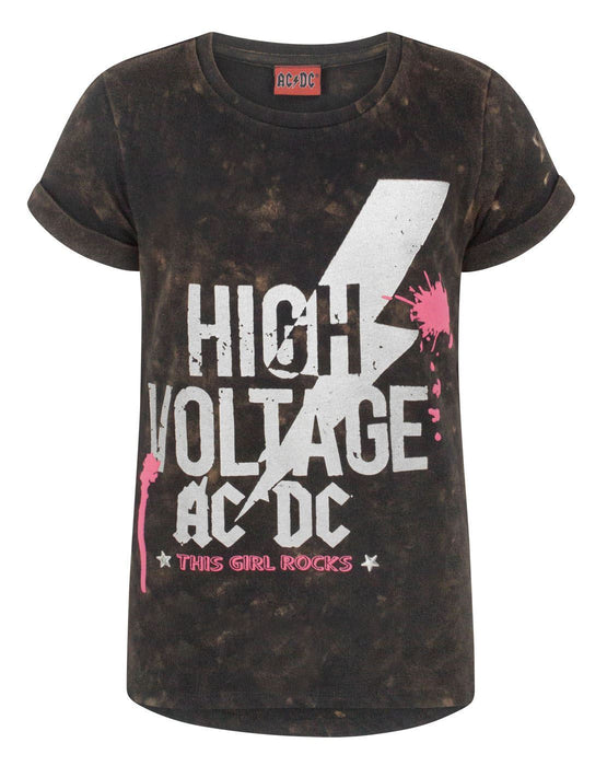 AC/DC High Voltage Girl's Acid Wash T-Shirt