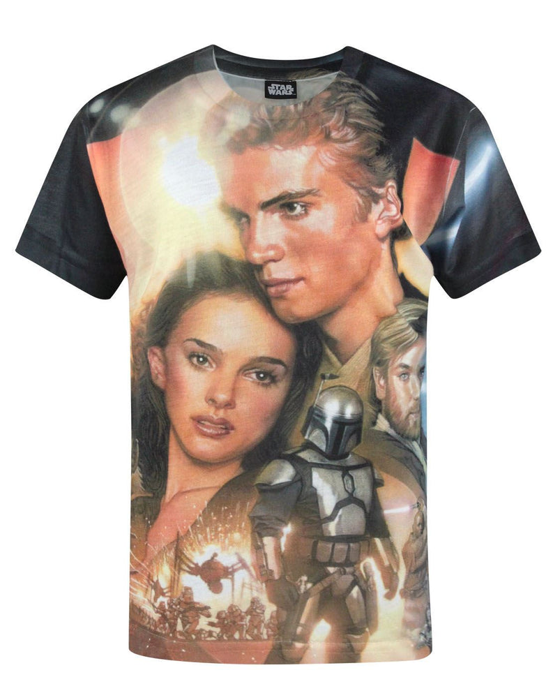 Star Wars Attack Of The Clones Sublimation Black Short Sleeve Boy's T-Shirt