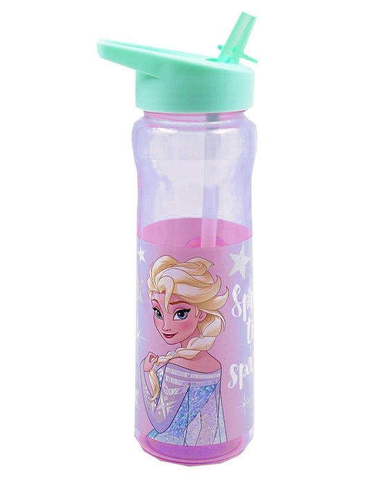 Disney Frozen Queen Elsa and Anna Lilac Shimmer Sequin 600ml Sports Bottle
