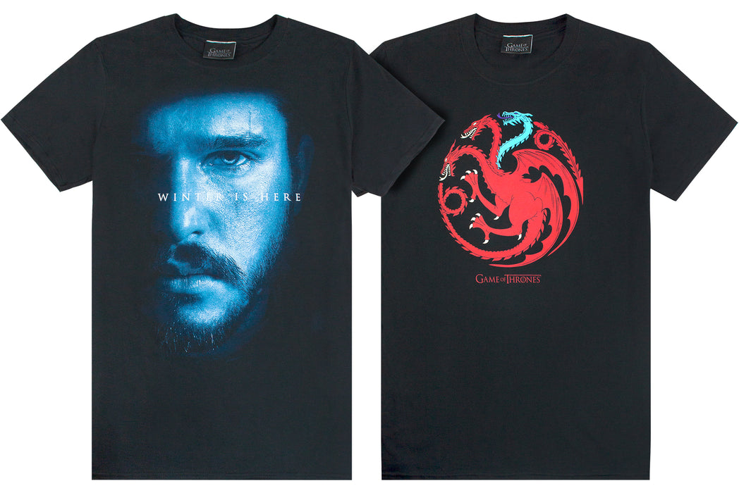 Game of Thrones Season 8 Jon Snow Ice and Fire Dragons T-Shirts 2 Pack Bundle