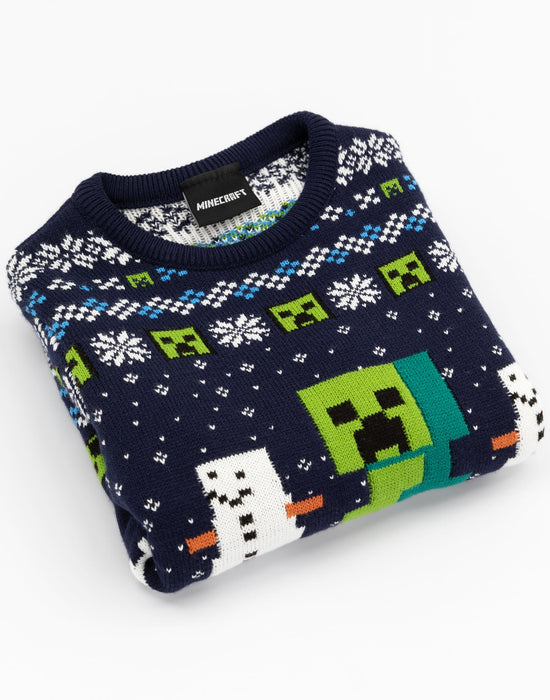 Minecraft Creeper Snow Day Knitted Long Sleeve Christmas Jumper