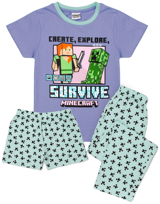 Pyjama Minecraft Pour Garçons - Set Short Et T-shirt - 4 Designs Disponibles - Licence Officielle