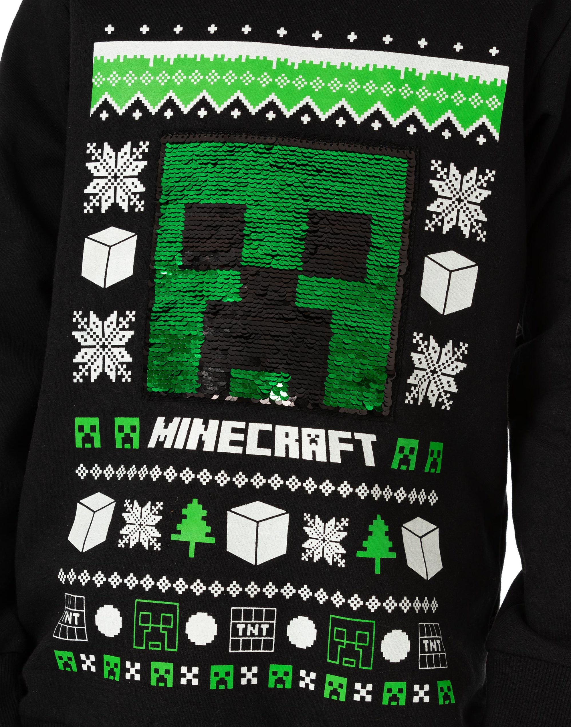 Minecraft Kids Sweatshirt Sequin Creeper TNT Grey Gamer Jumper Hoodie, Grey