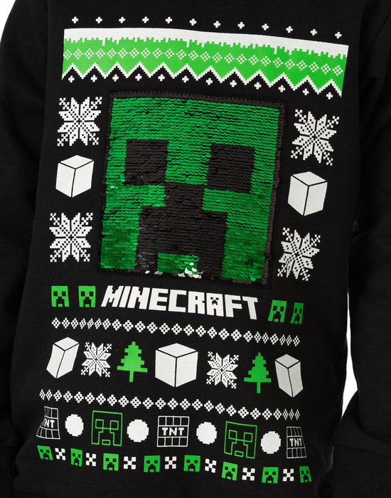Minecraft Creeper Sequin Kids Christmas Jumper