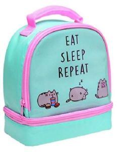 Pusheen Cat Eat Sleep Repeat Green School Lunch Bag