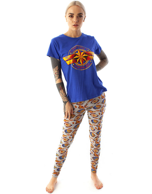 Captain Marvel Logo Print Women's Loungepants & T-Shirt Pyjama Set