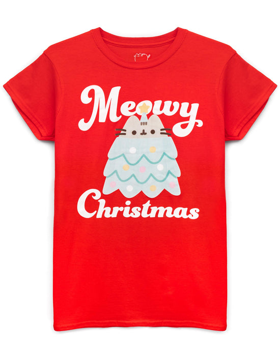 Pusheen The Cat Christmas T-Shirt For Women - Red